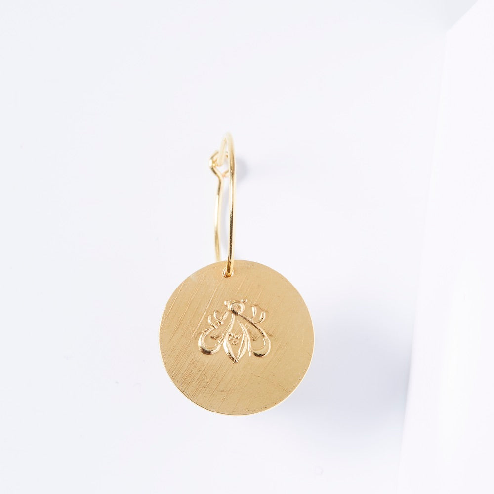 Boucles d'oreilles médaille Abeille créoles