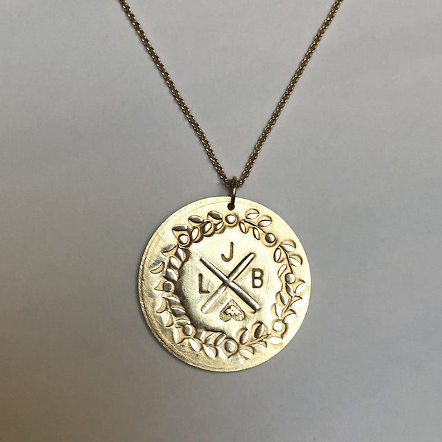 par coeur médaille lauriers s à personnaliser en or 18k