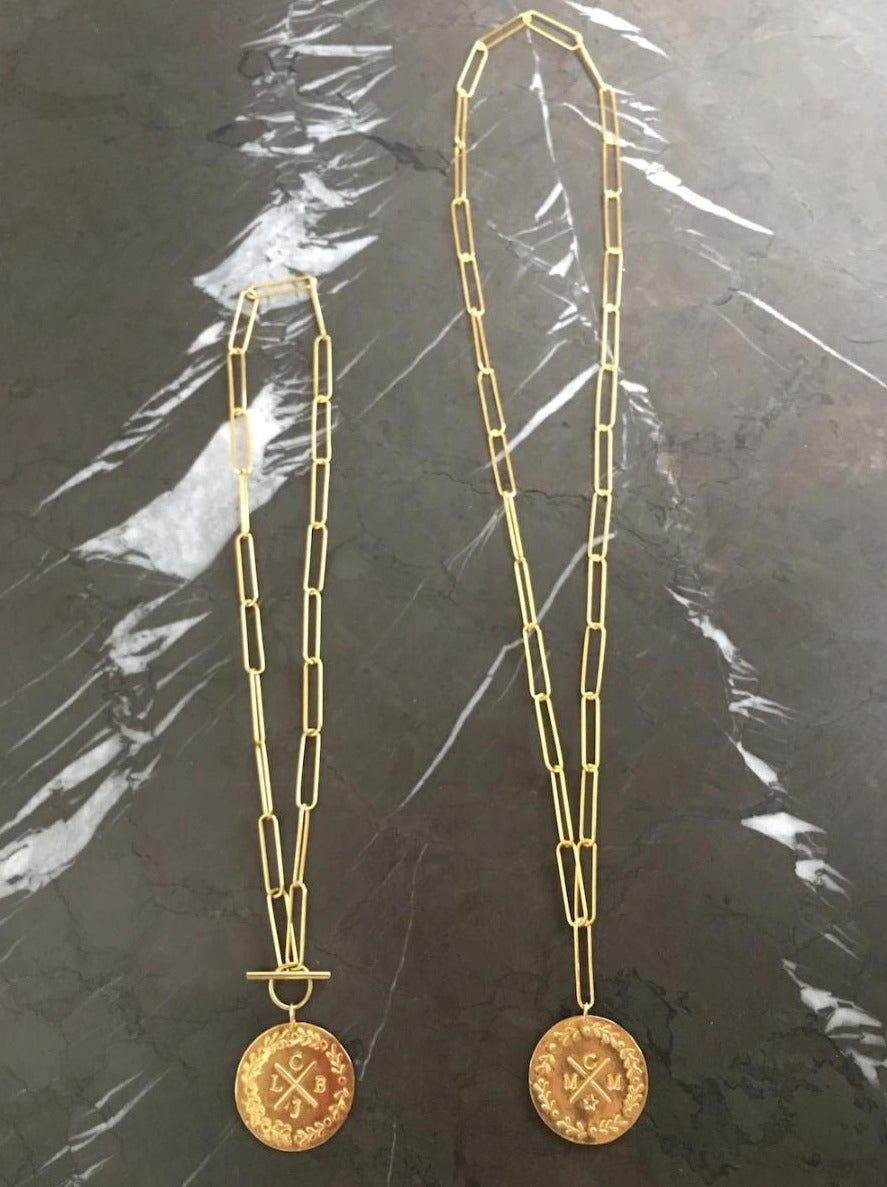par coeur médaille lauriers personnalisée vermeil chaine XL