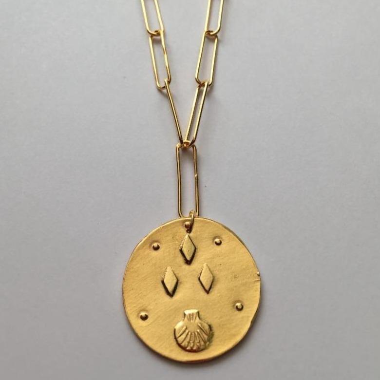 par coeur médaille coquillages vermeil chaine XL