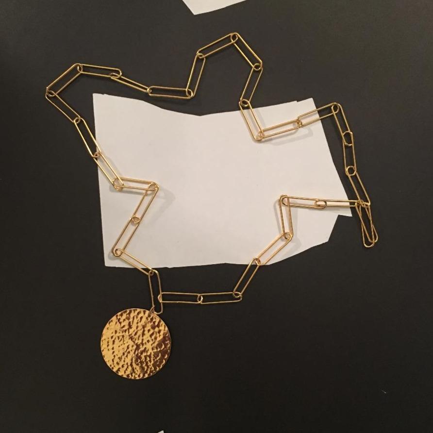 par coeur médaille martelée vermeil chaine Xl longue