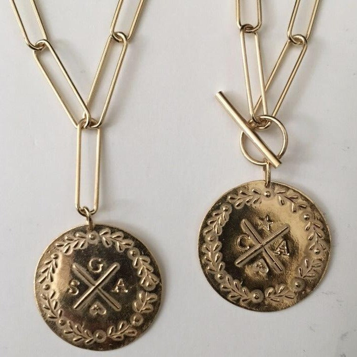 par coeur médaille lauriers personnalisée vermeil chaine XL