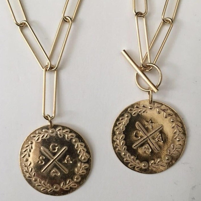 par coeur médaille lauriers personnalisée vermeil chaine XL
