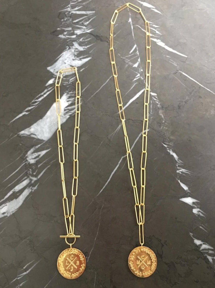 par coeur médaille lauriers personnalisée vermeil chaine XL